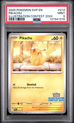 2025 POKEMON SVP EN-SV BLACK STAR PROMO ILLUSTRATION CONTEST 2024 PIKACHU PSA 9 - Image 1