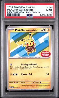 2024 POKEMON INDONESIAN SV-P PROMO #155 PIKACHU IN BATIK SHIRT PSA 9 - Image 1