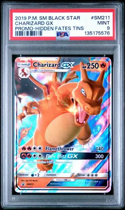 2019 POKEMON SM BLACK STAR PROMO HIDDEN FATES TINS #SM211 CHARIZARD GX PSA 9 - Image 1