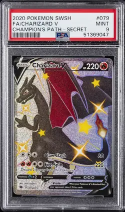 2020 POKEMON SWORD & SHIELD CHAMP'S PATH SECRET #079 FULL ART/CHARIZARD V PSA 9 - Image 1