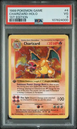 1999 POKEMON BASE SET 1ST EDITION #4 CHARIZARD-HOLO PSA 3 - Image 1