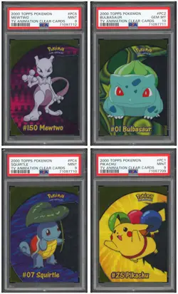 Pokemon PSA 9*3 & 10 Mewtwo & Pikachu 2000 TV Animation Clear Cards English - Image 1