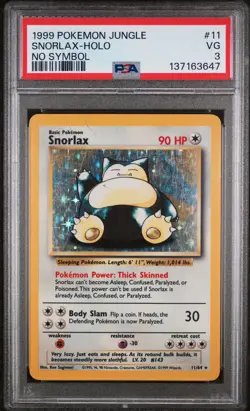 1999 POKEMON JUNGLE NO SYMBOL #11 SNORLAX-HOLO PSA 3 - Image 1