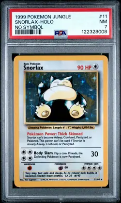 1999 POKEMON JUNGLE NO SYMBOL #11 SNORLAX-HOLO PSA 7 - Image 1