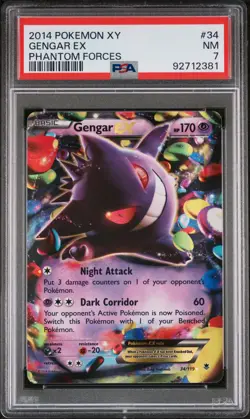 2014 POKEMON XY PHANTOM FORCES #34 GENGAR EX PSA 7 - Image 1