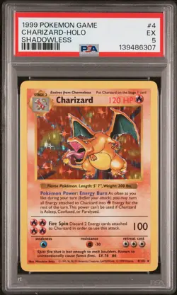 1999 POKEMON GAME SHADOWLESS #4 CHARIZARD-HOLO PSA 5 - Image 1