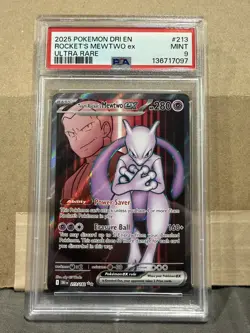 2025 POKEMON DRI EN-DESTINED RIVALS ULTRA RARE TEAM ROCKET'S MEWTWO EX PSA 9 - Image 1