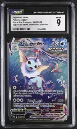 Vaporeon Vmax SWSH182 Premium Collection Pokemon CGC 9 Mint - Image 1