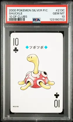 2000 POKEMON SILVER VERSION PLAYING CARDS 213C SHUCKLE 10 OF CLUBS PSA10 - Image 1