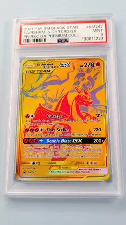 Reshiram Charizard GX Tag Team PSA 9 2021 Pokemon Sun & Moon Black Star Full Art - Image 1