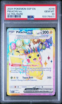 2024 Pokemon Ssp En-Surging Sparks #219 Pikachu Ex Ultra Rare PSA 10 - Image 1