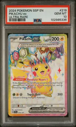 2024 POKEMON SSP EN-SURGING SPARKS ULTRA RARE #219 PIKACHU EX PSA 10 - Image 1
