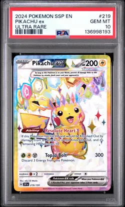 2024 POKEMON SSP EN-SURGING SPARKS ULTRA RARE #219 PIKACHU EX PSA 10 - Image 1