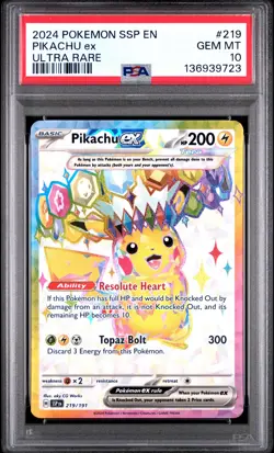 2024 POKEMON SSP EN-SURGING SPARKS ULTRA RARE #219 PIKACHU EX PSA 10 - Image 1