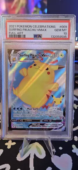 Pokemon Celebrations Surfing Pikachu VMAX #9 PSA 10 - Image 1