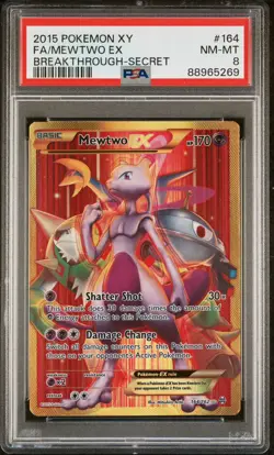 2015 POKEMON XY BREAKTHROUGH SECRET #164 FULL ART/MEWTWO EX PSA 8 - Image 1