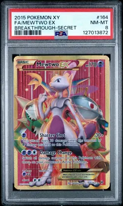 2015 POKEMON XY BREAKTHROUGH SECRET #164 FULL ART/MEWTWO EX PSA 8 - Image 1