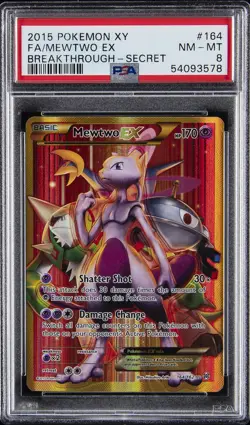 2015 POKEMON XY BREAKTHROUGH SECRET #164 FULL ART/MEWTWO EX PSA 8 - Image 1