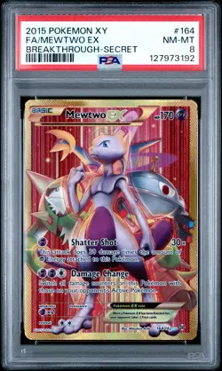2015 POKEMON XY BREAKTHROUGH SECRET #164 FULL ART/MEWTWO EX PSA 8 - Image 1