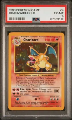 1999 Pokemon Base Set Charizard Holo Rare 4/102 PSA 6 - Image 1