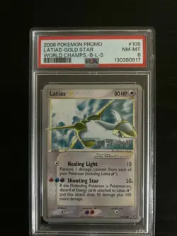 Pokemon 2006 World Championships Gold Star Latias Promo Card 105/107 PSA 8 - Image 1