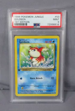 GOLDEEN Pokemon 1999 53/64 Jungle 1st Edition Card PSA Graded 9 Mint - Image 1