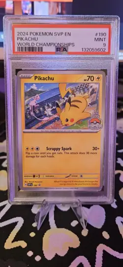 2024 POKEMON SVP EN-SV BLACK STAR PROMO WORLD CHAMPIONSHIPS #190 PIKACHU PSA 9 - Image 1