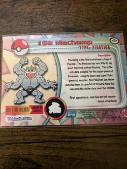 1999 Pokemon Topps TV Animation Edition #68 Machamp FOIL Blue Logo 1st Edition - Image 2