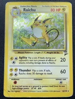 Pokemon Raichu 16/130 Base Set 2 Holo Rare HP / DMG - Image 1