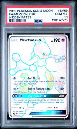 2019 POKEMON SUN & MOON HIDDEN FATES #SV59 FULL ART/MEWTWO GX PSA 10 - Image 1