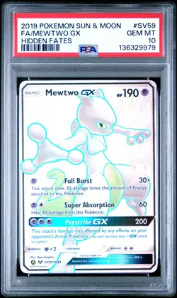 2019 POKEMON SUN & MOON HIDDEN FATES #SV59 FULL ART/MEWTWO GX PSA 10 - Image 1