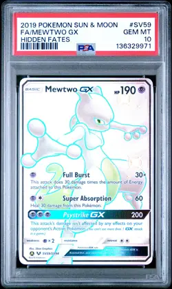 2019 POKEMON SUN & MOON HIDDEN FATES #SV59 FULL ART/MEWTWO GX PSA 10 - Image 1