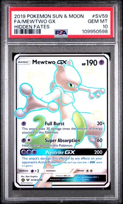 2019 POKEMON SUN & MOON HIDDEN FATES #SV59 FULL ART/MEWTWO GX PSA 10 - Image 1