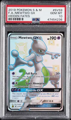 2019 POKEMON SUN & MOON HIDDEN FATES #SV59 FULL ART/MEWTWO GX PSA 10 - Image 1