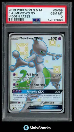 2019 POKEMON SUN & MOON HIDDEN FATES #SV59/SV94 MEWTWO GX FULL ART PSA 10 - Image 1
