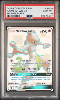 2019 POKEMON SUN & MOON HIDDEN FATES #SV59 FULL ART/MEWTWO GX PSA 10 - Image 1