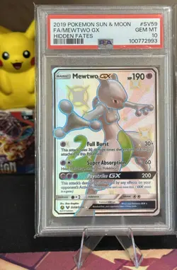 2019 POKEMON SUN & MOON HIDDEN FATES #SV59 FULL ART/MEWTWO GX PSA 10 - Image 1