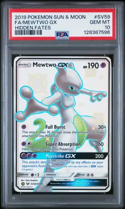 2019 POKEMON SUN & MOON HIDDEN FATES #SV59 FULL ART/MEWTWO GX PSA 10 - Image 1