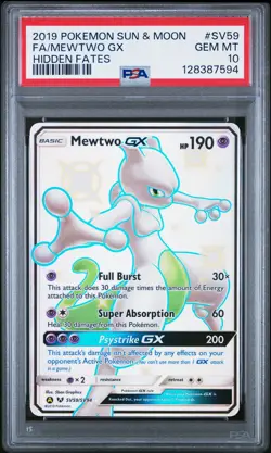 2019 POKEMON SUN & MOON HIDDEN FATES #SV59 FULL ART/MEWTWO GX PSA 10 - Image 1