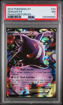 2014 POKEMON XY PHANTOM FORCES #34 GENGAR EX PSA 7 - Image 1