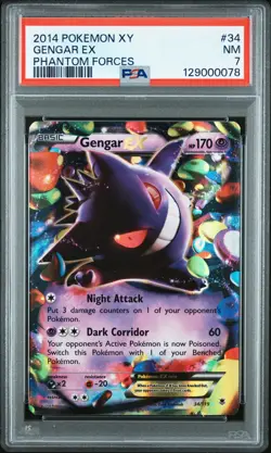 2014 POKEMON XY PHANTOM FORCES #34 GENGAR EX PSA 7 - Image 1