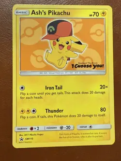 Pokemon Pikachu TCG Ash's Pikachu SM110 Promo Card Sun & Moon Rare - Image 1