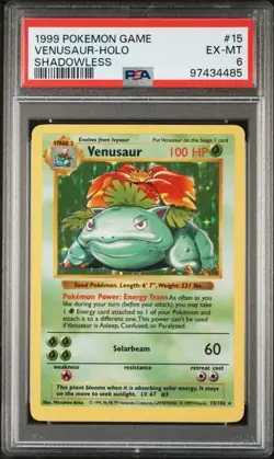 1999 POKEMON GAME BASE SET #15 VENUSAUR-HOLO SHADOWLESS PSA 6 EXCELLENT-MINT - Image 1