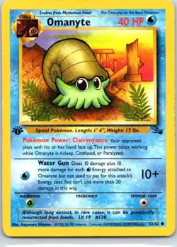 1st Edition Omanyte 52/62, Fossil Set, Pokemon TCG, WOTC, 1999, Common, NM - Image 1