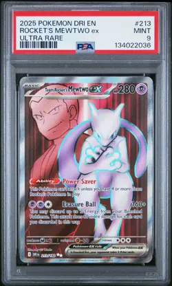 2025 POKEMON DRI EN-DESTINED RIVALS ULTRA RARE TEAM ROCKET'S MEWTWO EX PSA 9 - Image 1