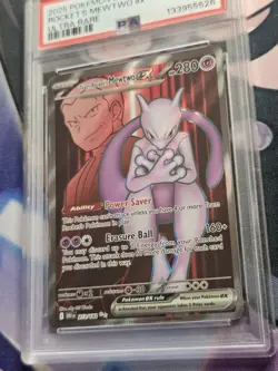 2025 POKEMON DRI EN-DESTINED RIVALS ULTRA RARE TEAM ROCKET'S MEWTWO EX PSA 9 - Image 2