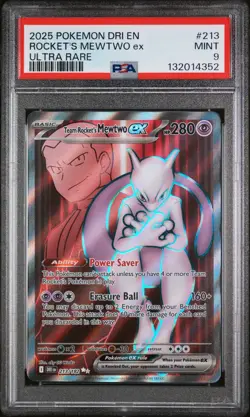 2025 POKEMON DRI EN-DESTINED RIVALS ULTRA RARE TEAM ROCKET'S MEWTWO EX PSA 9 - Image 1