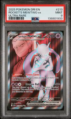2025 POKEMON DRI EN-DESTINED RIVALS ULTRA RARE TEAM ROCKET'S MEWTWO EX PSA 9 - Image 1