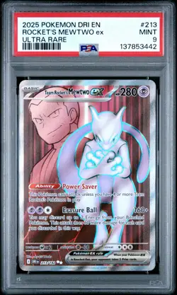 2025 POKEMON DRI EN-DESTINED RIVALS ULTRA RARE TEAM ROCKET'S MEWTWO EX PSA 9 - Image 1