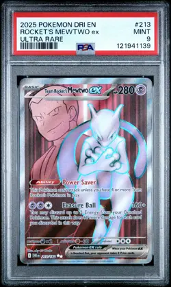 2025 POKEMON DRI EN-DESTINED RIVALS ULTRA RARE TEAM ROCKET'S MEWTWO EX PSA 9 - Image 1